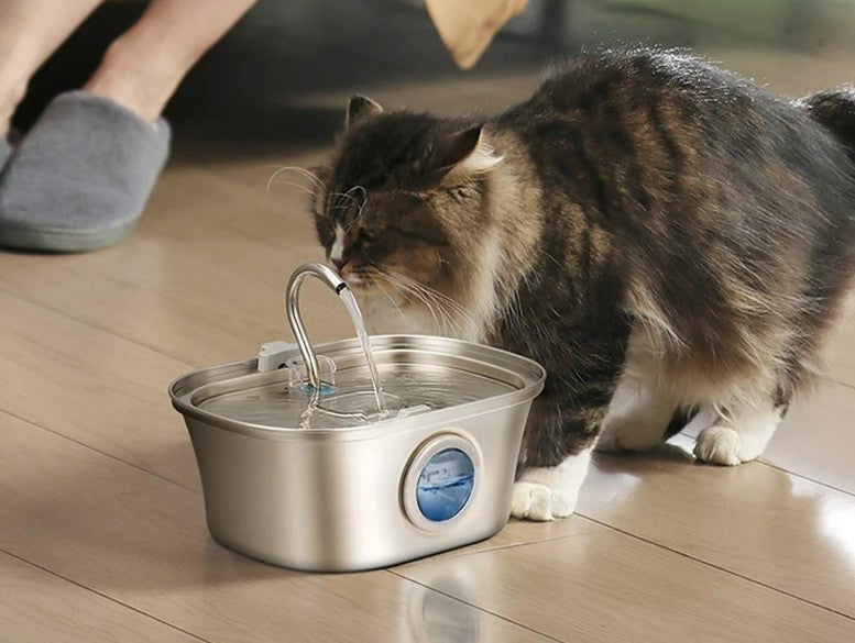 3.2L Stainless Cat Water Fountain With Water Level Window_1