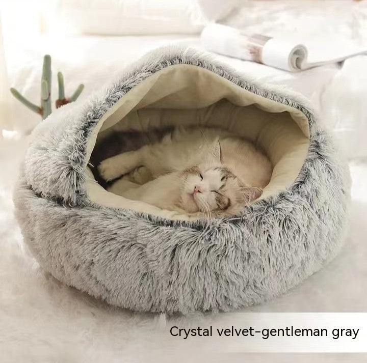 Dog And Cat Bed Pet Winter Bed Round Plush Warm Bed