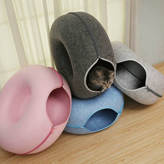 Donut Cat Tunnel Bed Pets House Natural Felt Pet Cat