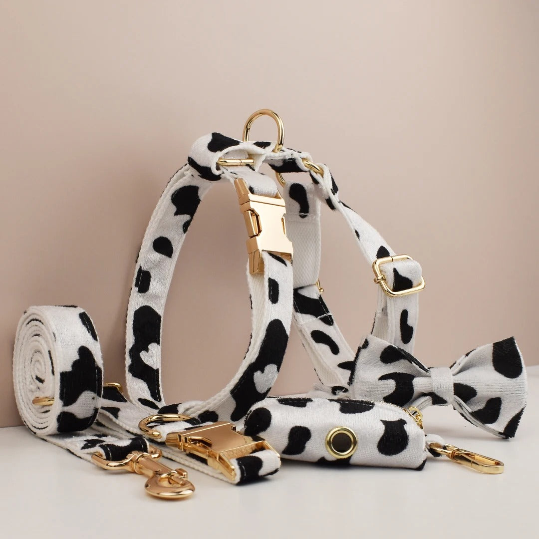 New Cows On White Background Dog Collar Bow Dog