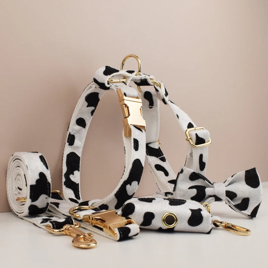 New Cows On White Background Dog Collar Bow Dog