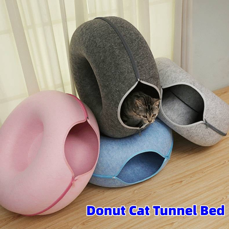 Donut Cat Tunnel Bed Pets House Natural Felt Pet Cat