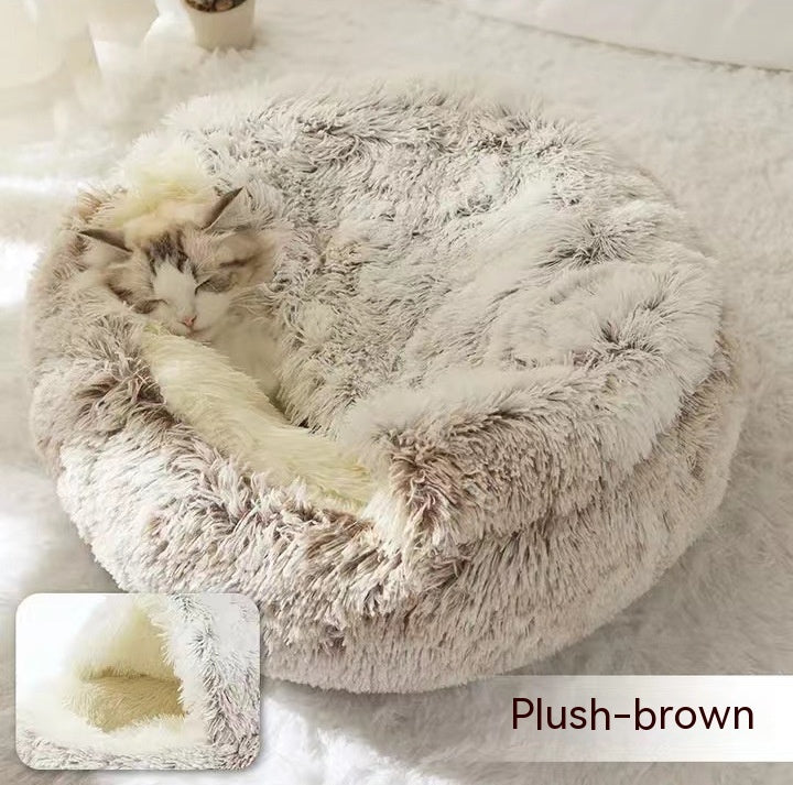 Dog And Cat Bed Pet Winter Bed Round Plush Warm Bed